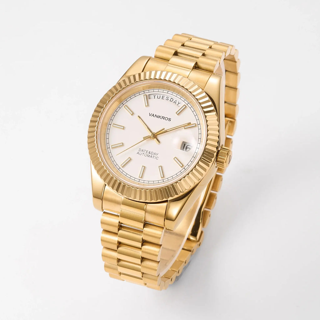 VANKROS Day-Date V311 | 41mm Gold, White Dial | Citizen 8285 Movement