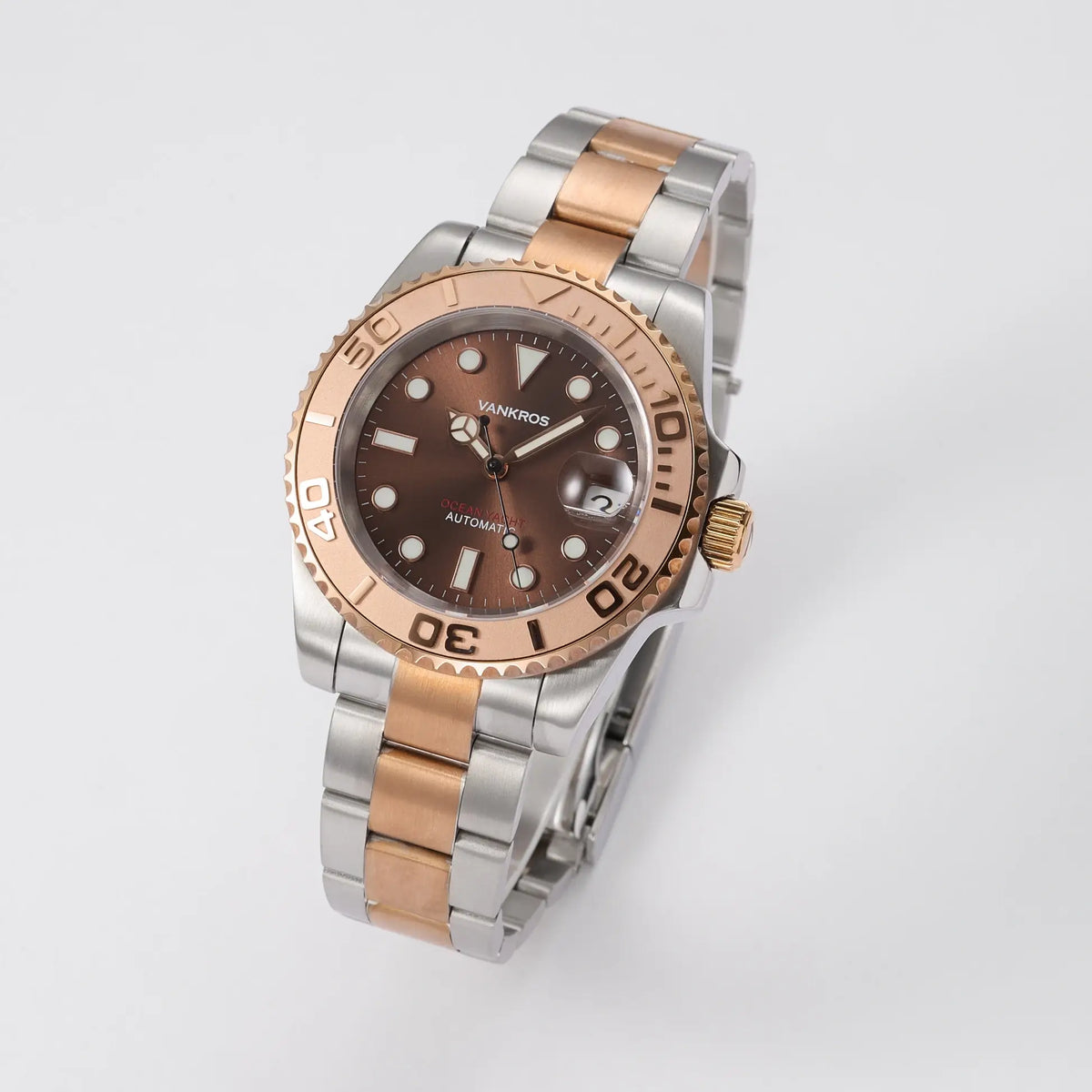 VANKROS Ocean Yacht V382 | 40mm Two-Tone Brown Dial, Rose Gold Bezel | NH35 Movement