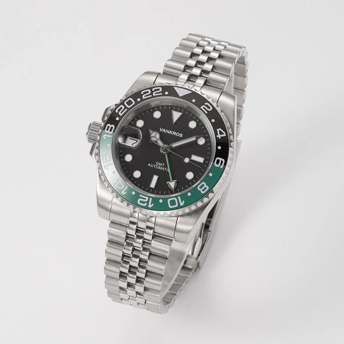 VANKROS GMT V336 | 40mm Black Dial, Green/Black Bezel | NH34 Movement