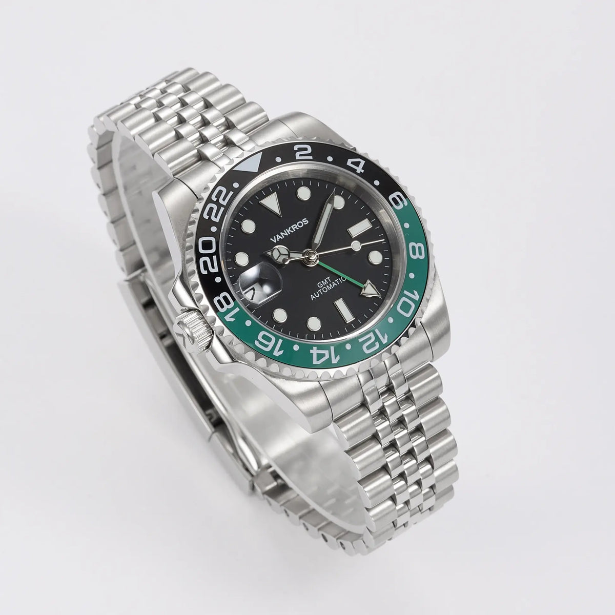 VANKROS GMT V336 | 40mm Black Dial, Green/Black Bezel | NH34 Movement