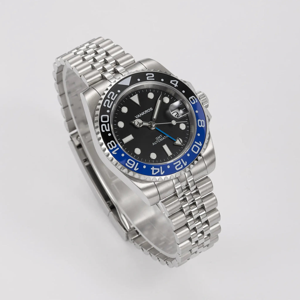 VANKROS GMT V336 | 40mm Black Dial, Black/Blue Bezel | NH34 Movement