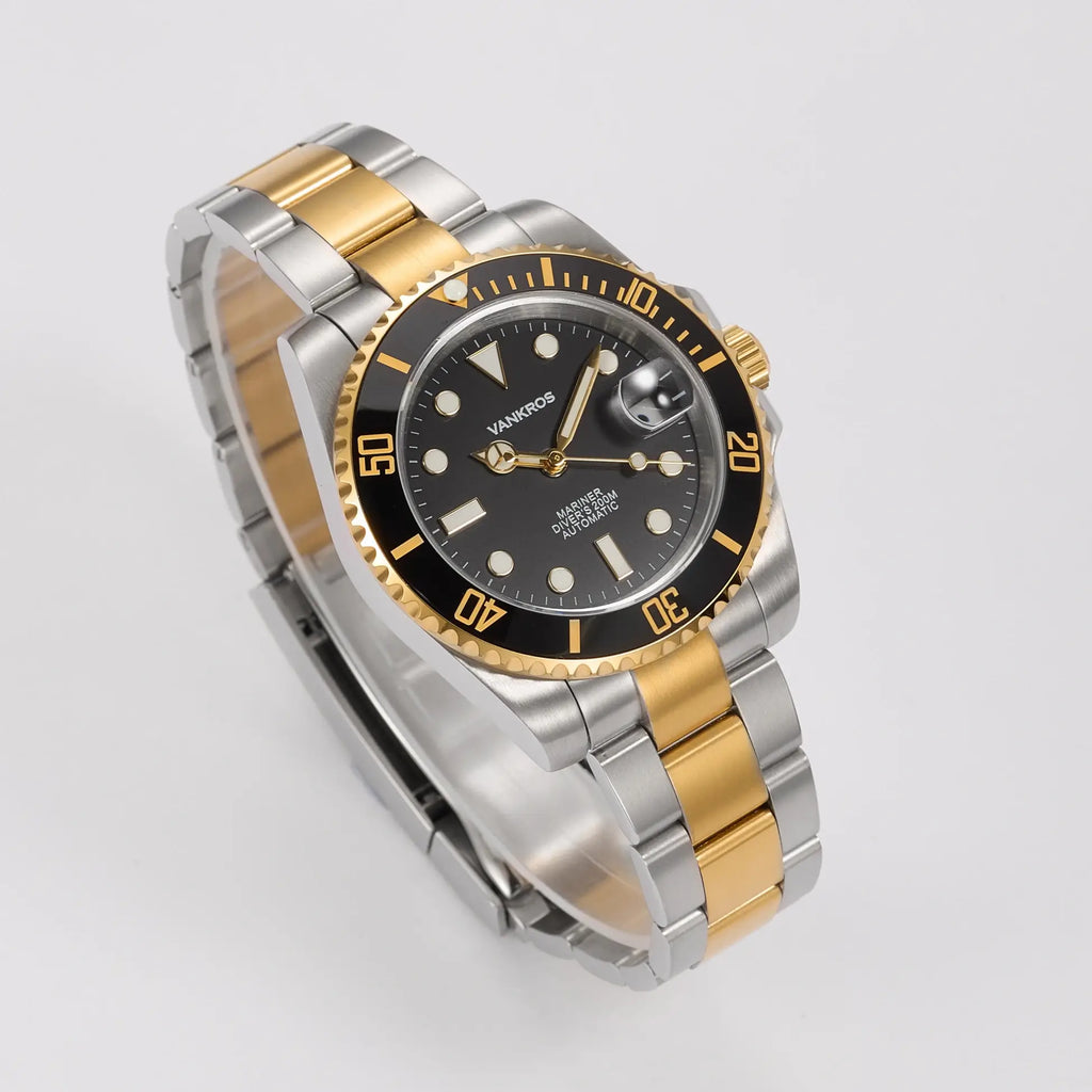 VANKROS Mariner V351 | 40mm Two-Tone Black Dial, Black Bezel | NH35 Movement