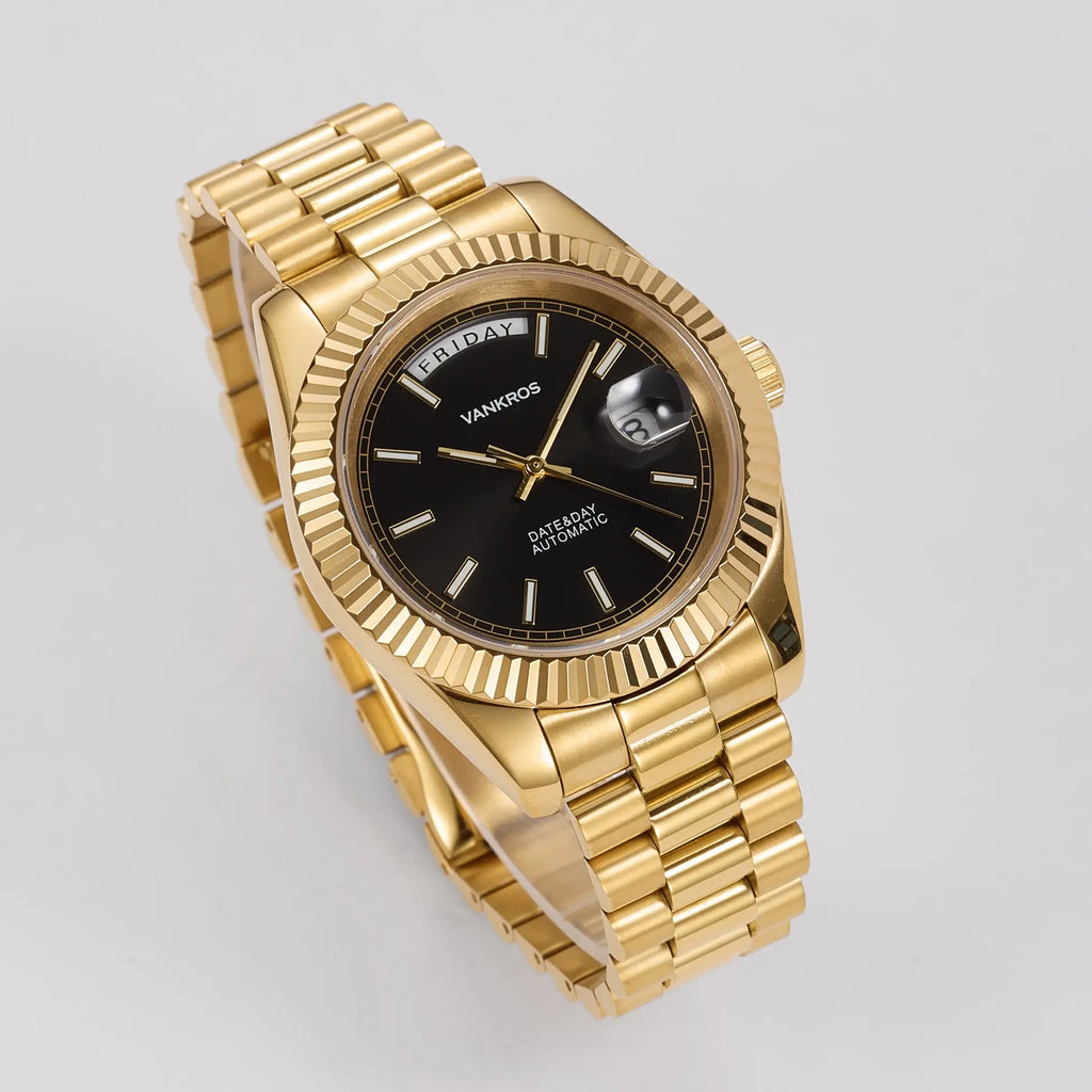 VANKROS Day-Date V311 | 41mm Gold, Black Dial | Citizen 8285 Movement