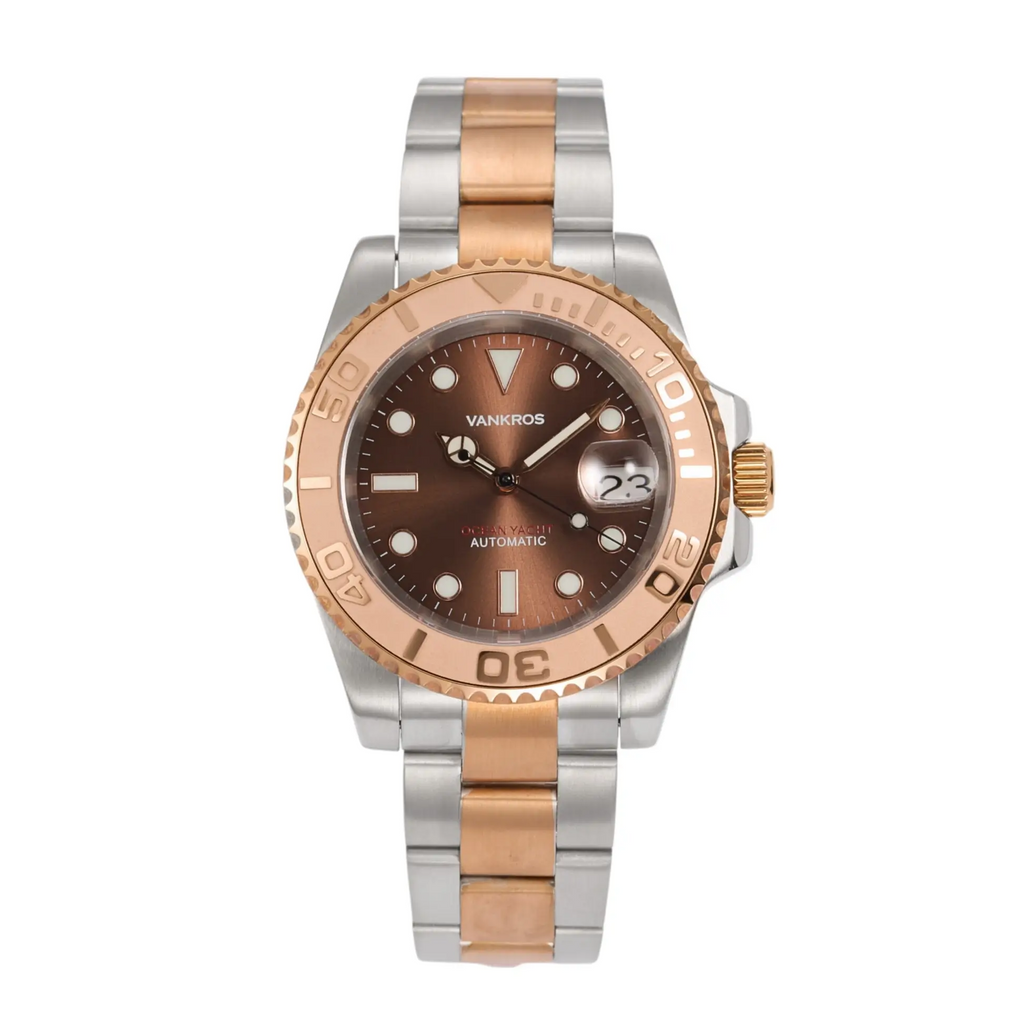 VANKROS Ocean Yacht V382 | 40mm Two-Tone Brown Dial, Rose Gold Bezel | NH35 Movement