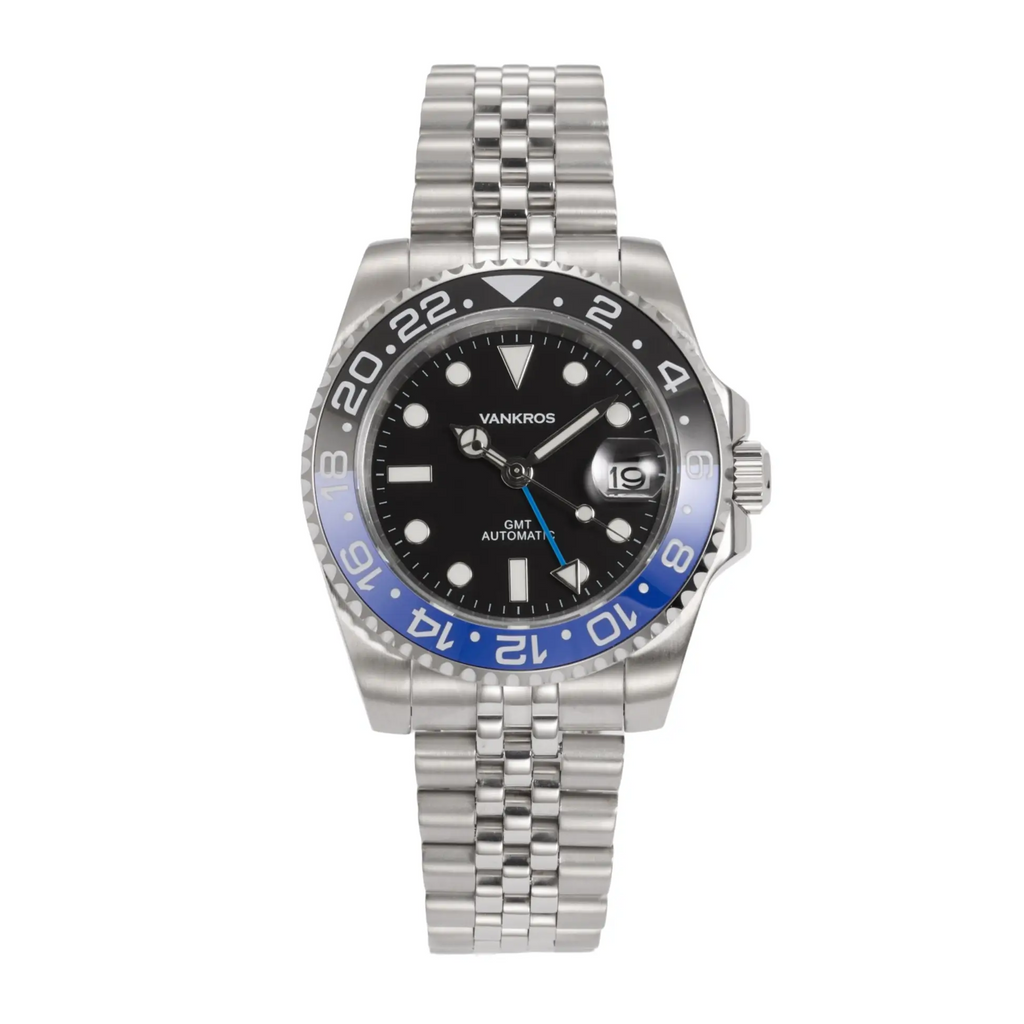 VANKROS GMT V336 | 40mm Black Dial, Black/Blue Bezel | NH34 Movement