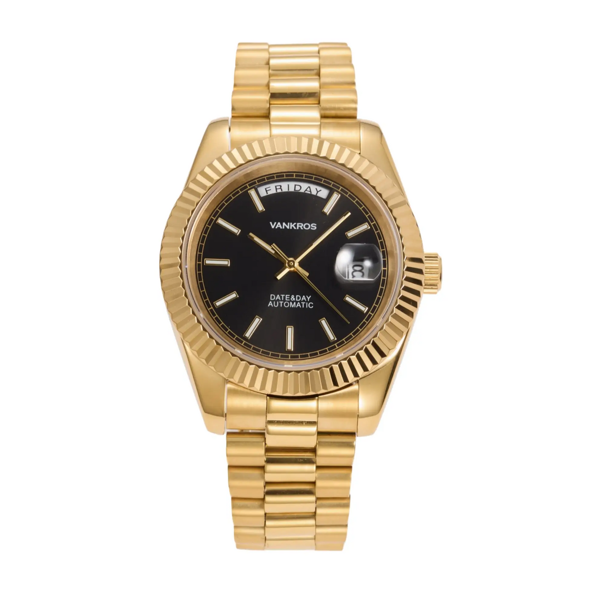 VANKROS Day-Date V311 | 41mm Gold, Black Dial | Citizen 8285 Movement Main image