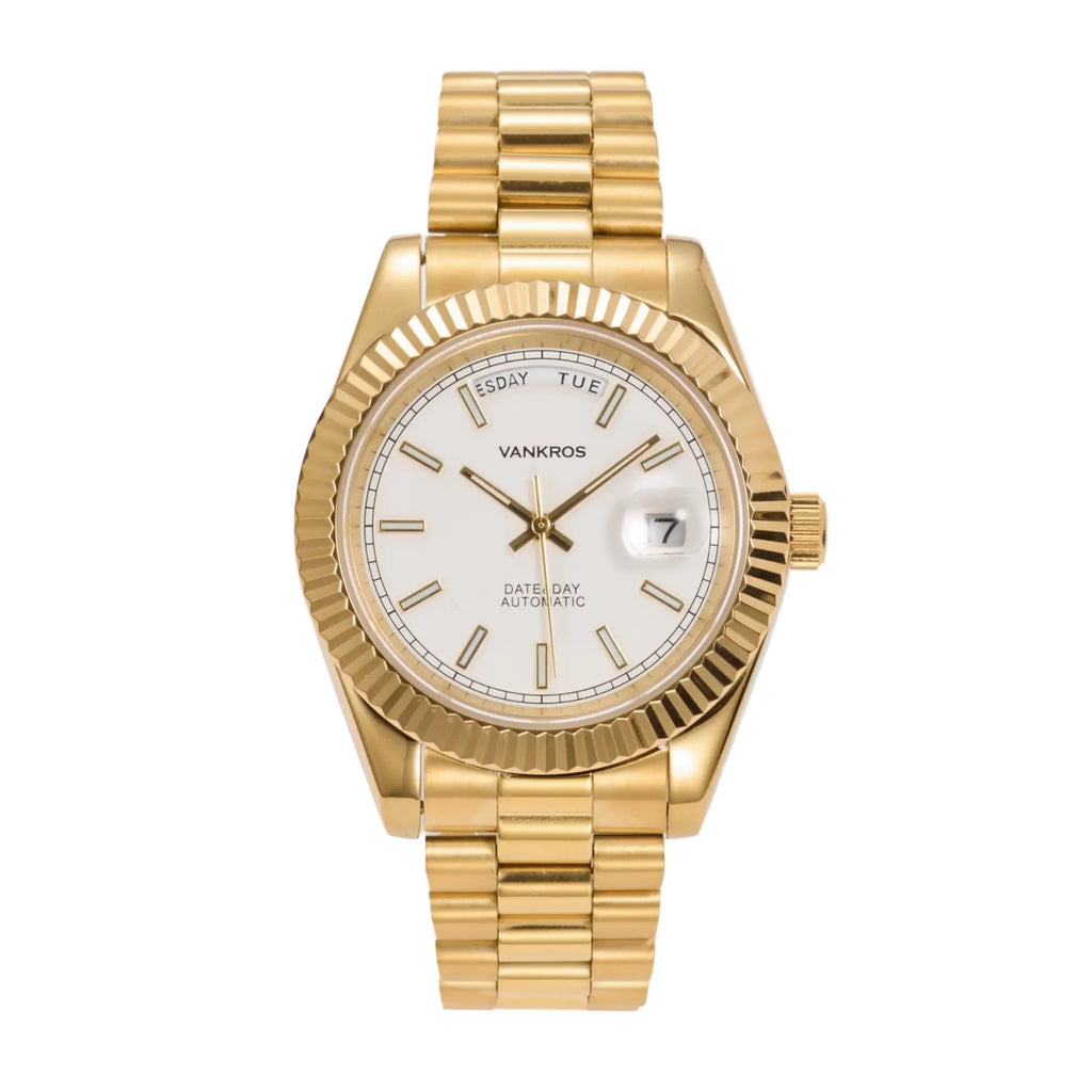 VANKROS Day-Date V311 | 41mm Gold, White Dial | Citizen 8285 Movement