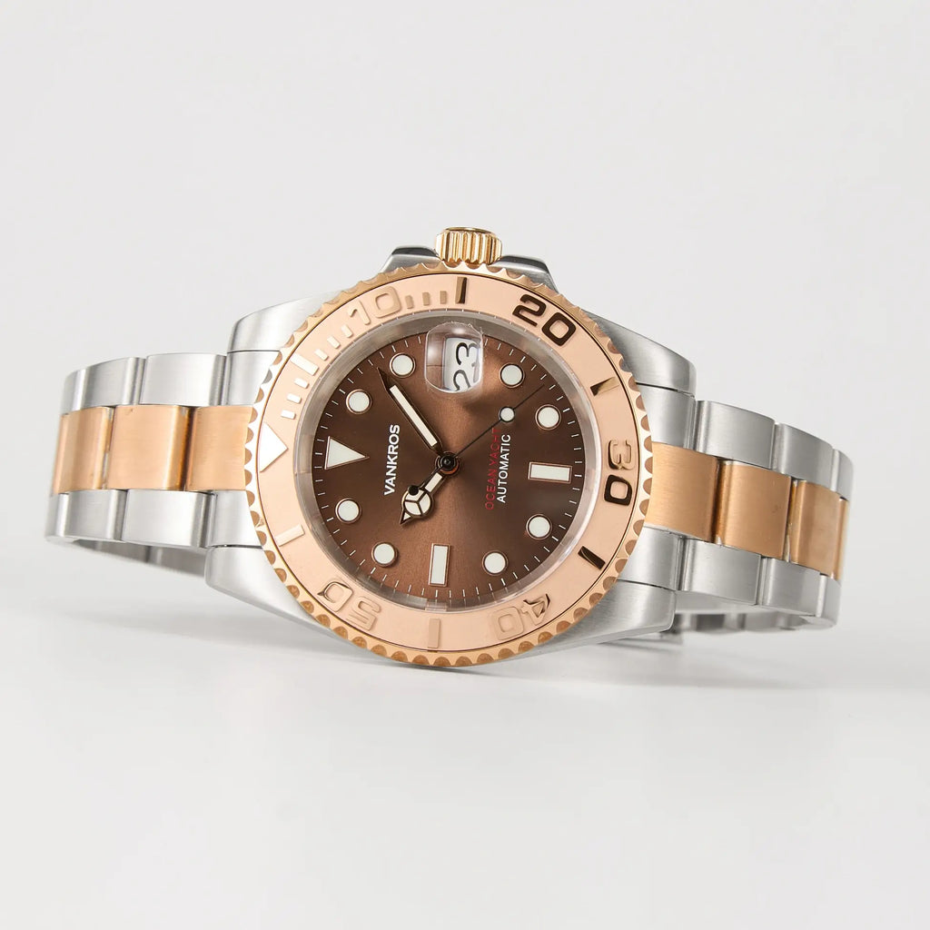 VANKROS Ocean Yacht V382 | 40mm Two-Tone Brown Dial, Rose Gold Bezel | NH35 Movement