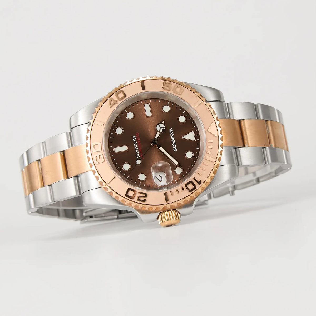 VANKROS Ocean Yacht V382 | 40mm Two-Tone Brown Dial, Rose Gold Bezel | NH35 Movement