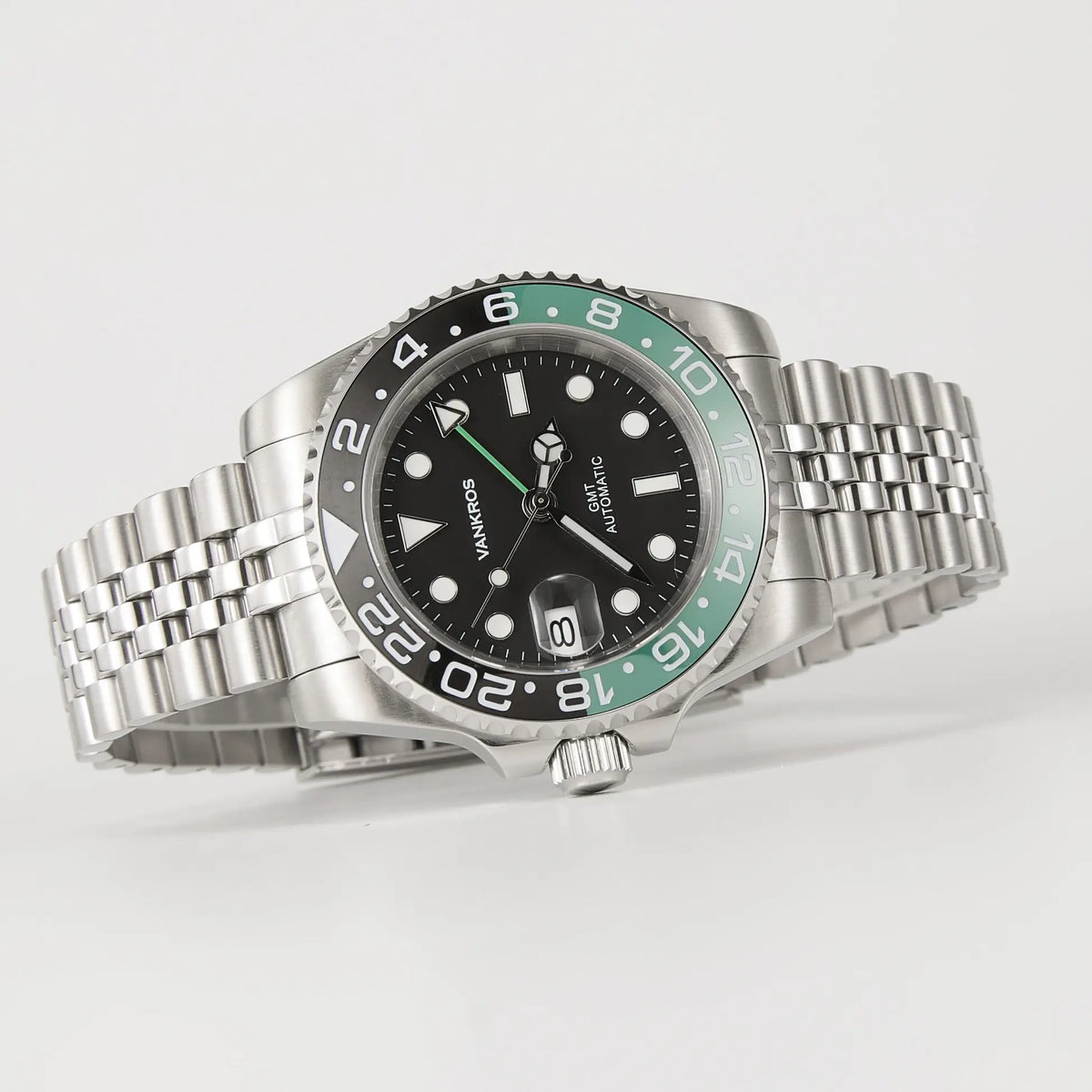 VANKROS GMT V336 | 40mm Black Dial, Green/Black Bezel | NH34 Movement