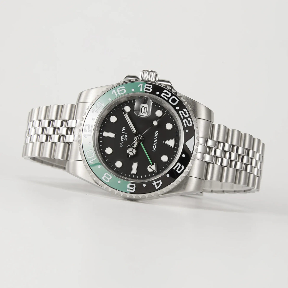VANKROS GMT V336 | 40mm Black Dial, Green/Black Bezel | NH34 Movement