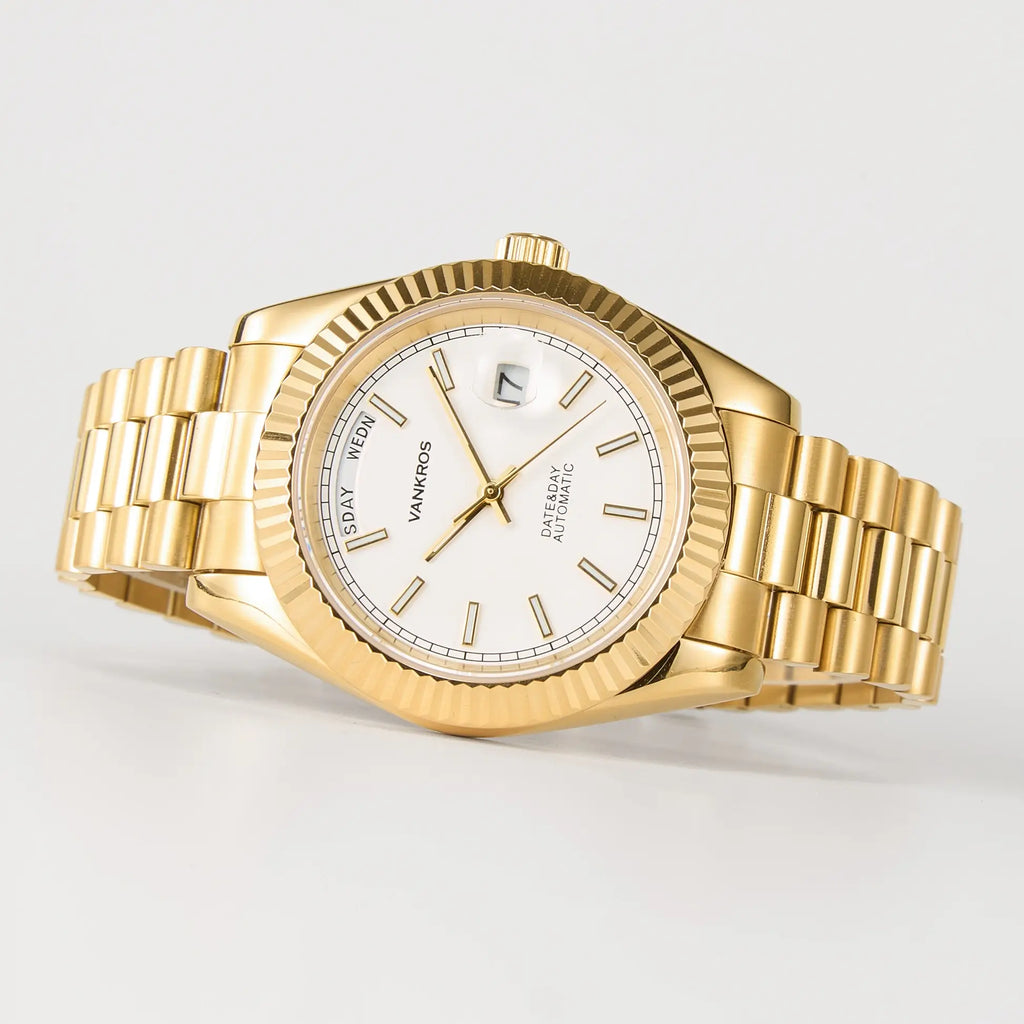 VANKROS Day-Date V311 | 41mm Gold, White Dial | Citizen 8285 Movement