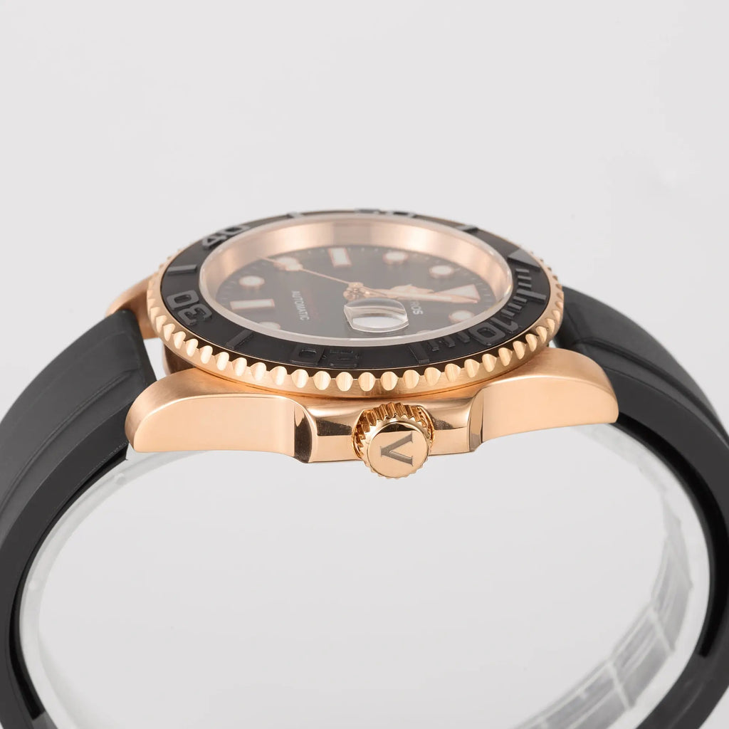 VANKROS Ocean Yacht V382 | 40mm Rose Gold Black Dial, Rubber Strap | NH35 Movement