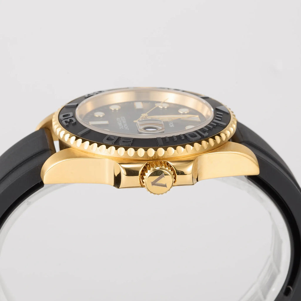 VANKROS Ocean Yacht V382 | 40mm Yellow Gold Black Dial, Rubber Strap | NH35 Movement