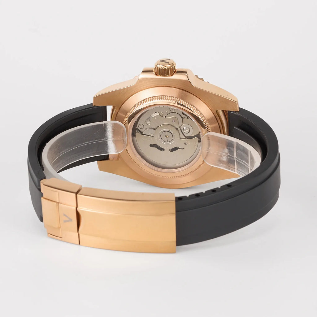 VANKROS Ocean Yacht V382 | 40mm Rose Gold Black Dial, Rubber Strap | NH35 Movement