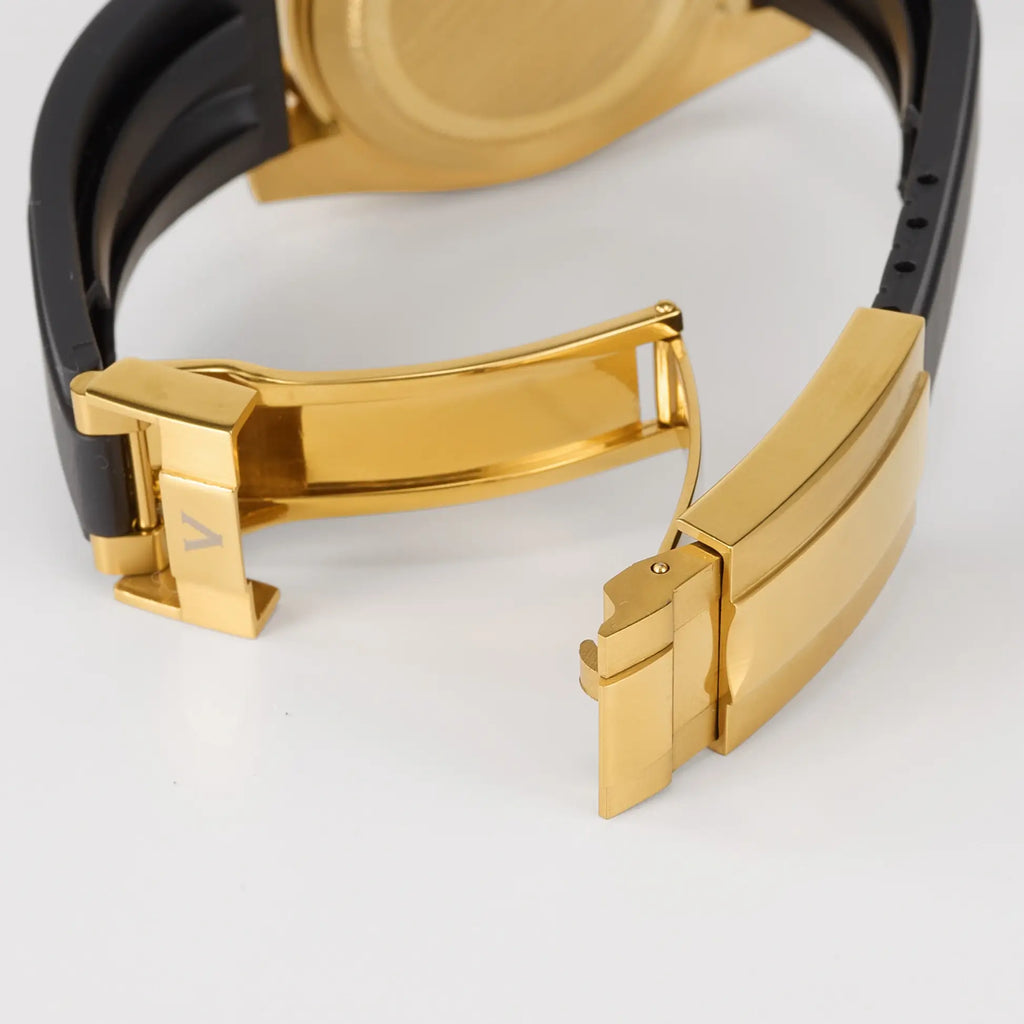 VANKROS Ocean Yacht V382 | 40mm Yellow Gold Black Dial, Rubber Strap | NH35 Movement