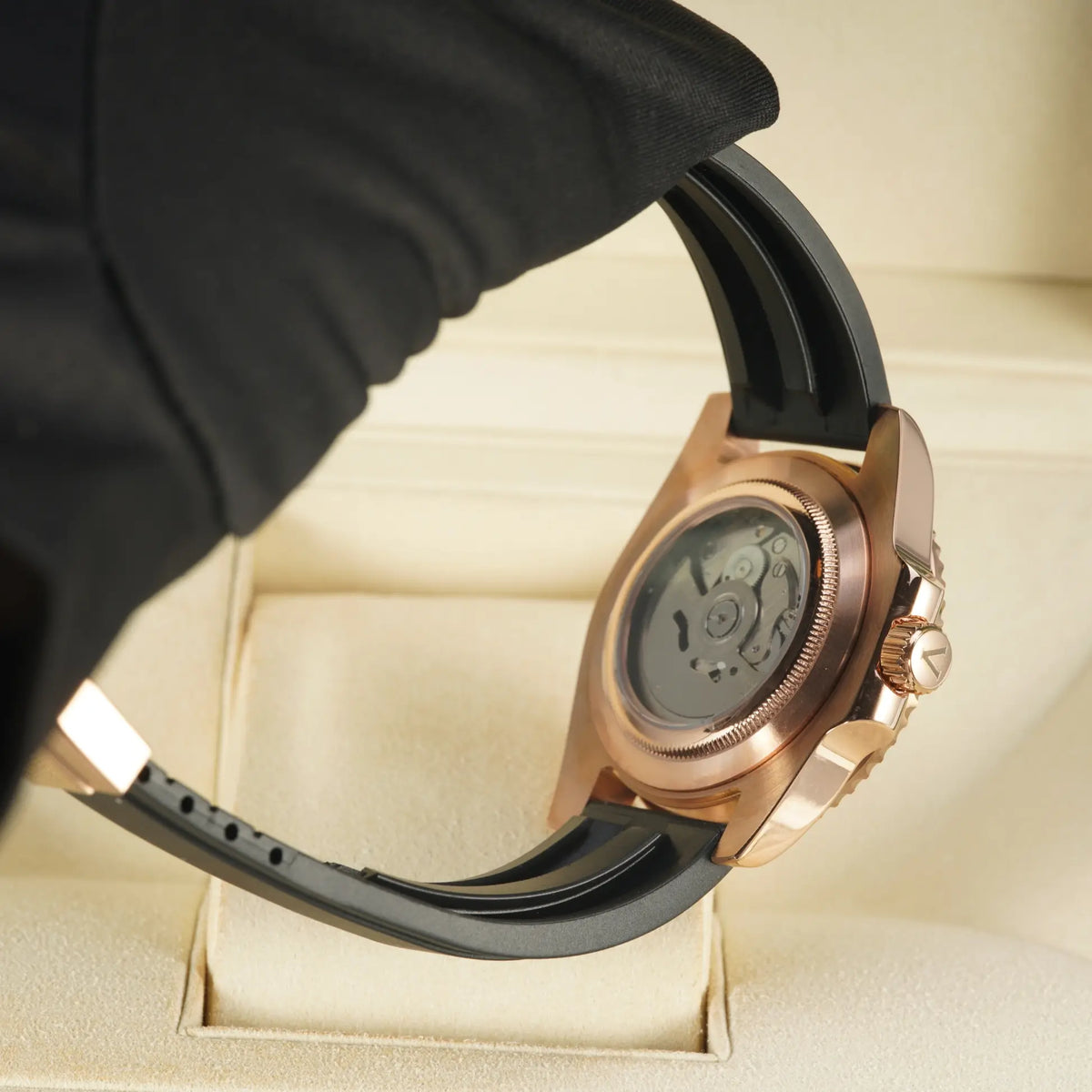 VANKROS Ocean Yacht V382 | 40mm Rose Gold Black Dial, Rubber Strap | NH35 Movement
